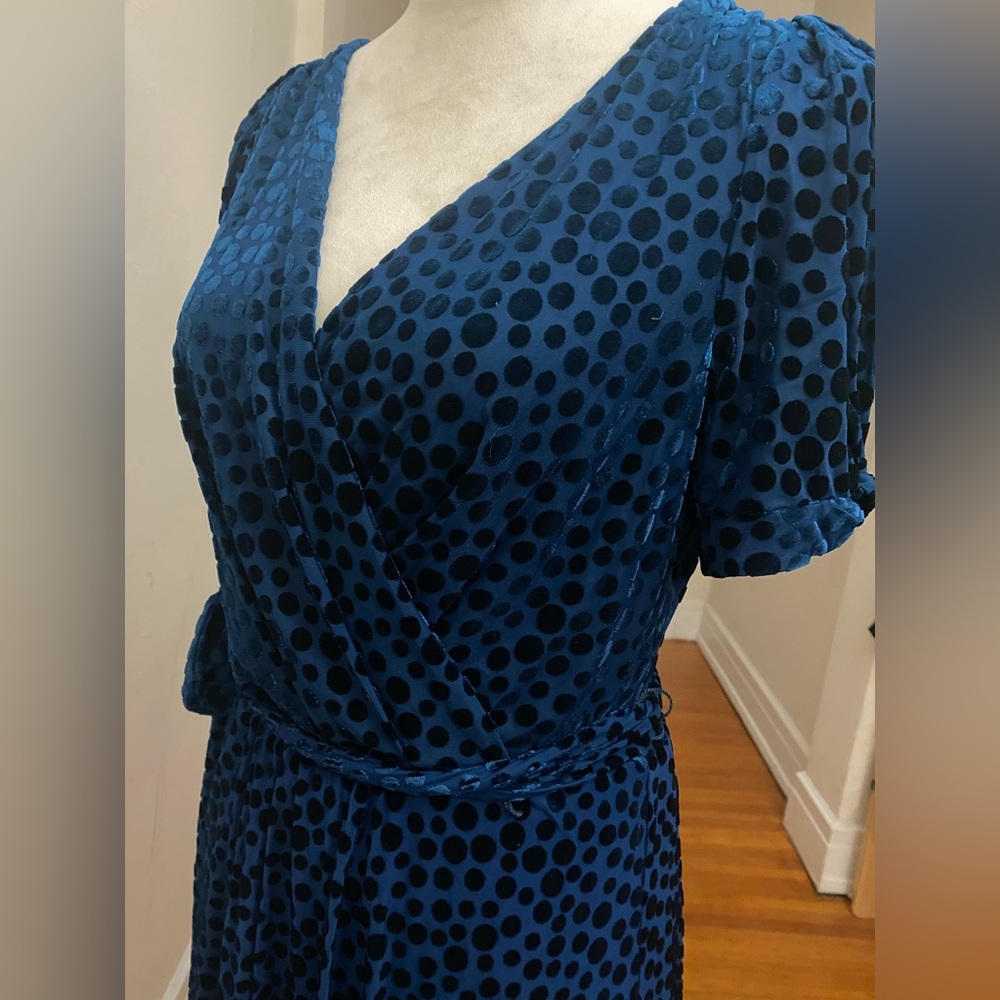 DKNY Navy Polka Dot Midi Dress - Picture 6 of 9